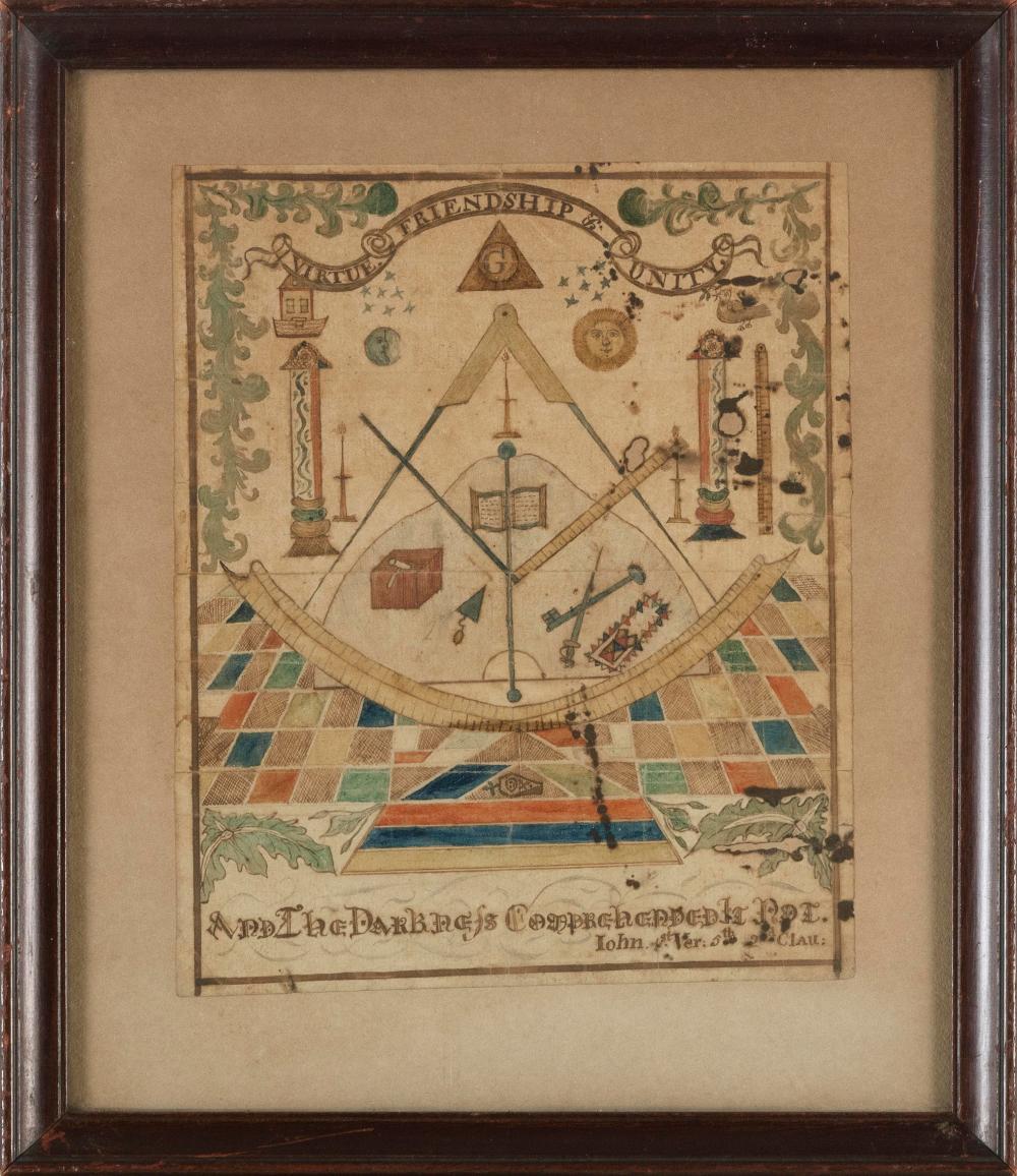 FINELY EXECUTED WATERCOLOR OF MASONIC 30b5f3