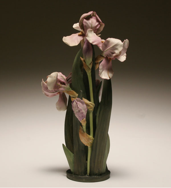 Cybis hand painted bisque iris centerpiece.