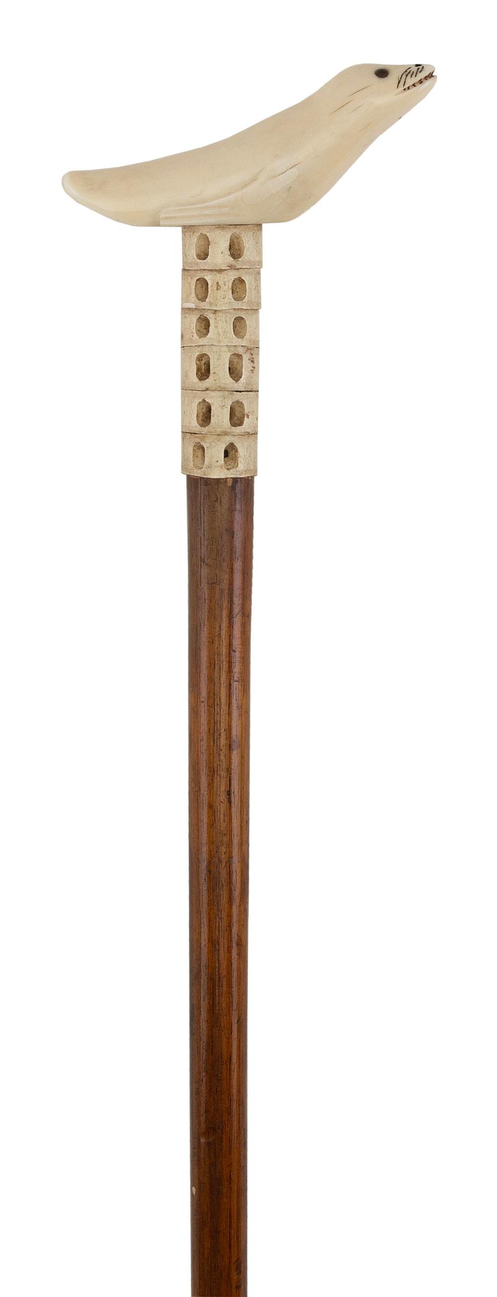 ESKIMO WALRUS IVORY-HANDLED CANE