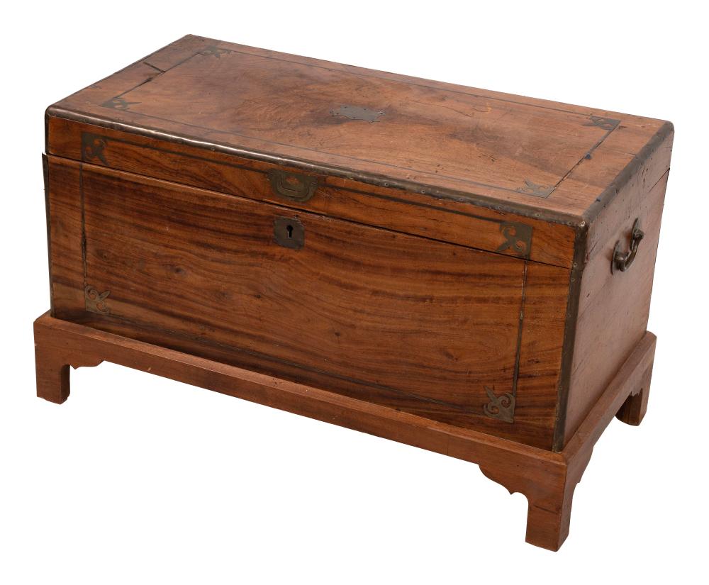 BRASS-BOUND CAMPHORWOOD CHEST ON STAND