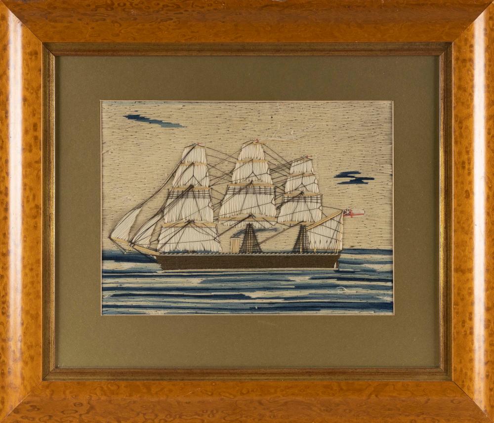 ENGLISH WOOLWORK OF A THREE-MASTED