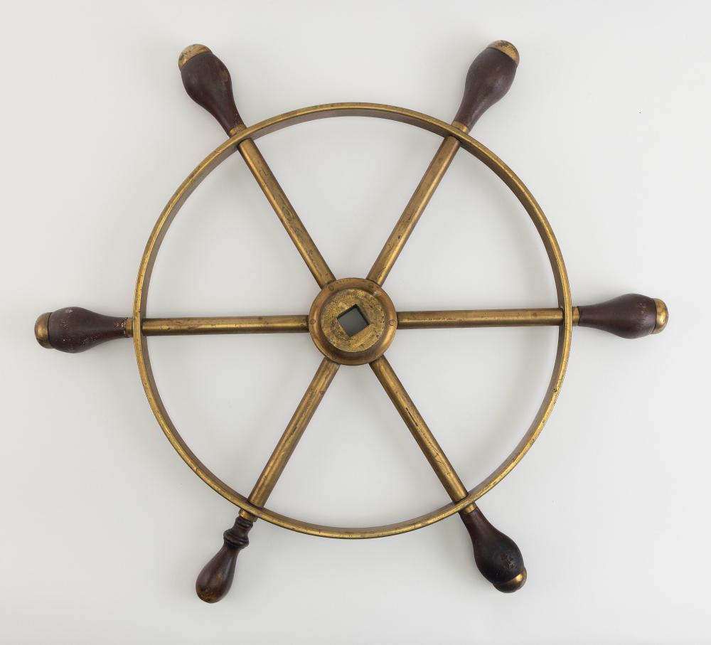 BRASS SIX-SPOKE SHIP'S WHEEL, PROBABLY