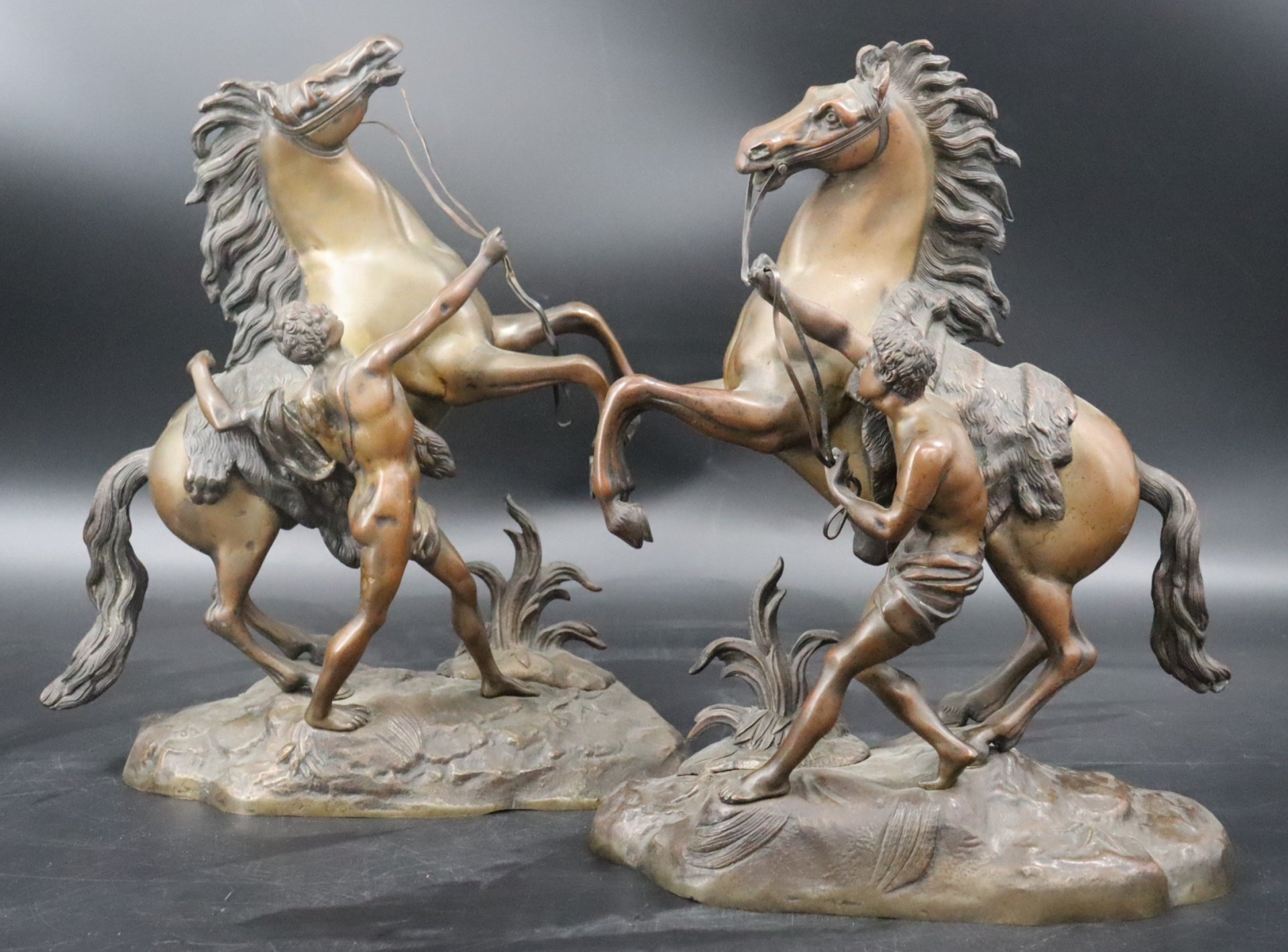ANTIQUE PAIR OF BRONZE MARLY HORSES