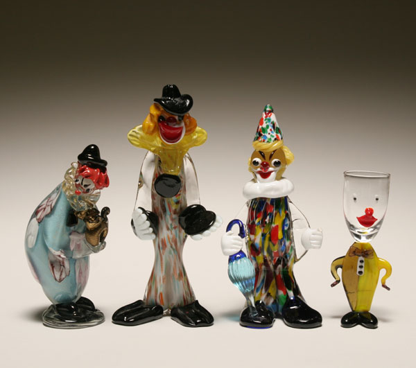 Four Murano and Venetian art glass clown