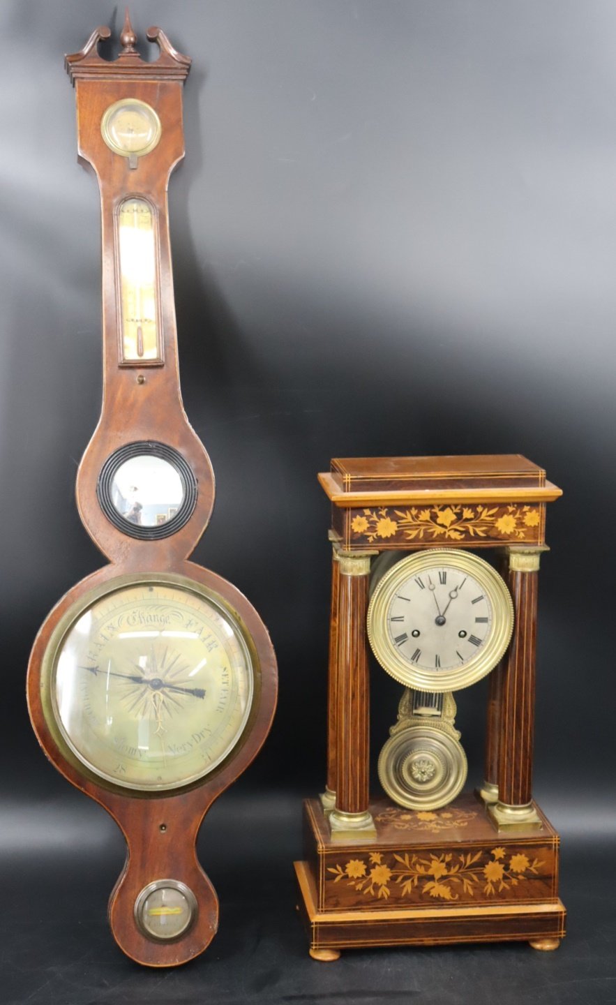 ANTIQUE BAROMETER TOGETHER WITH A MAHOGANY