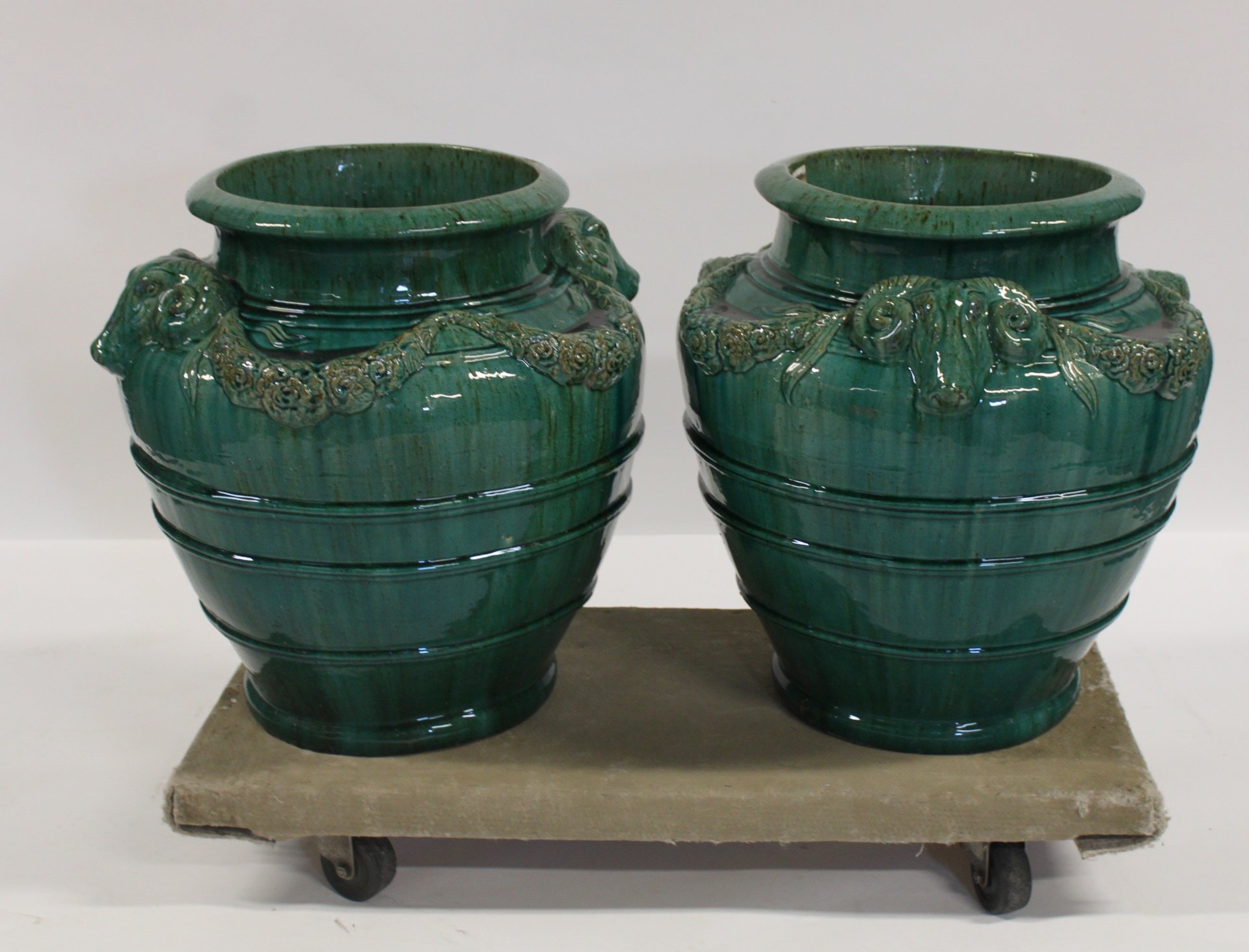 A LARGE PAIR OF GLAZED POTTERY 30b7fe