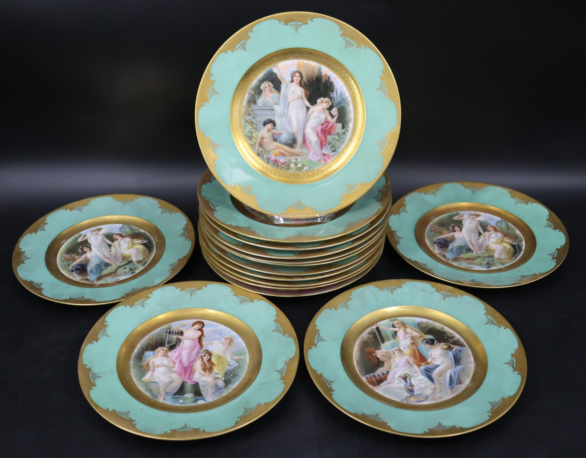 12 VIENNA STYLE DECORATED PORCELAIN