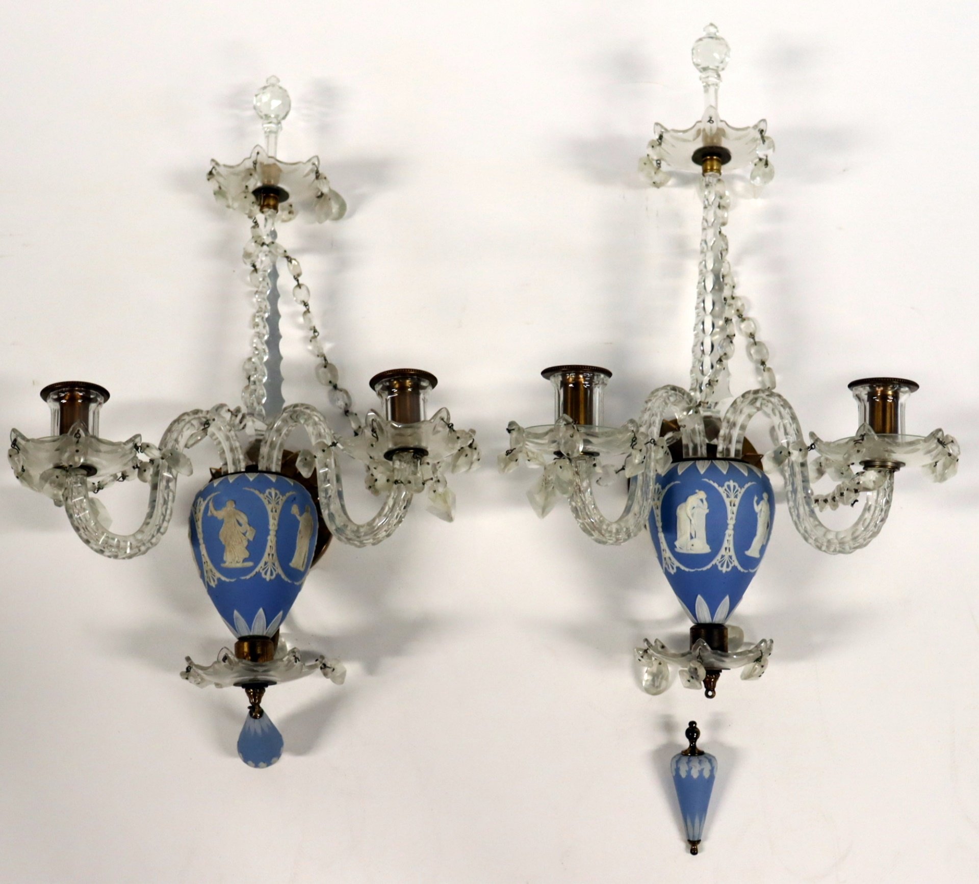 PAIR CRYSTAL 2 LIGHT SCONCES WITH