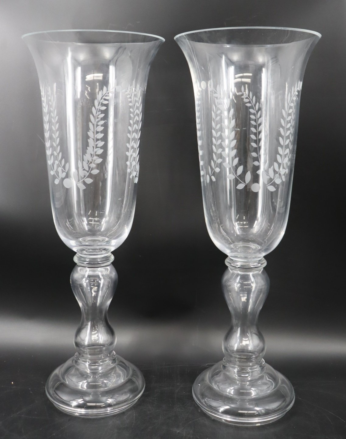 A VINTAGE & LARGE PAIR OF ETCHED