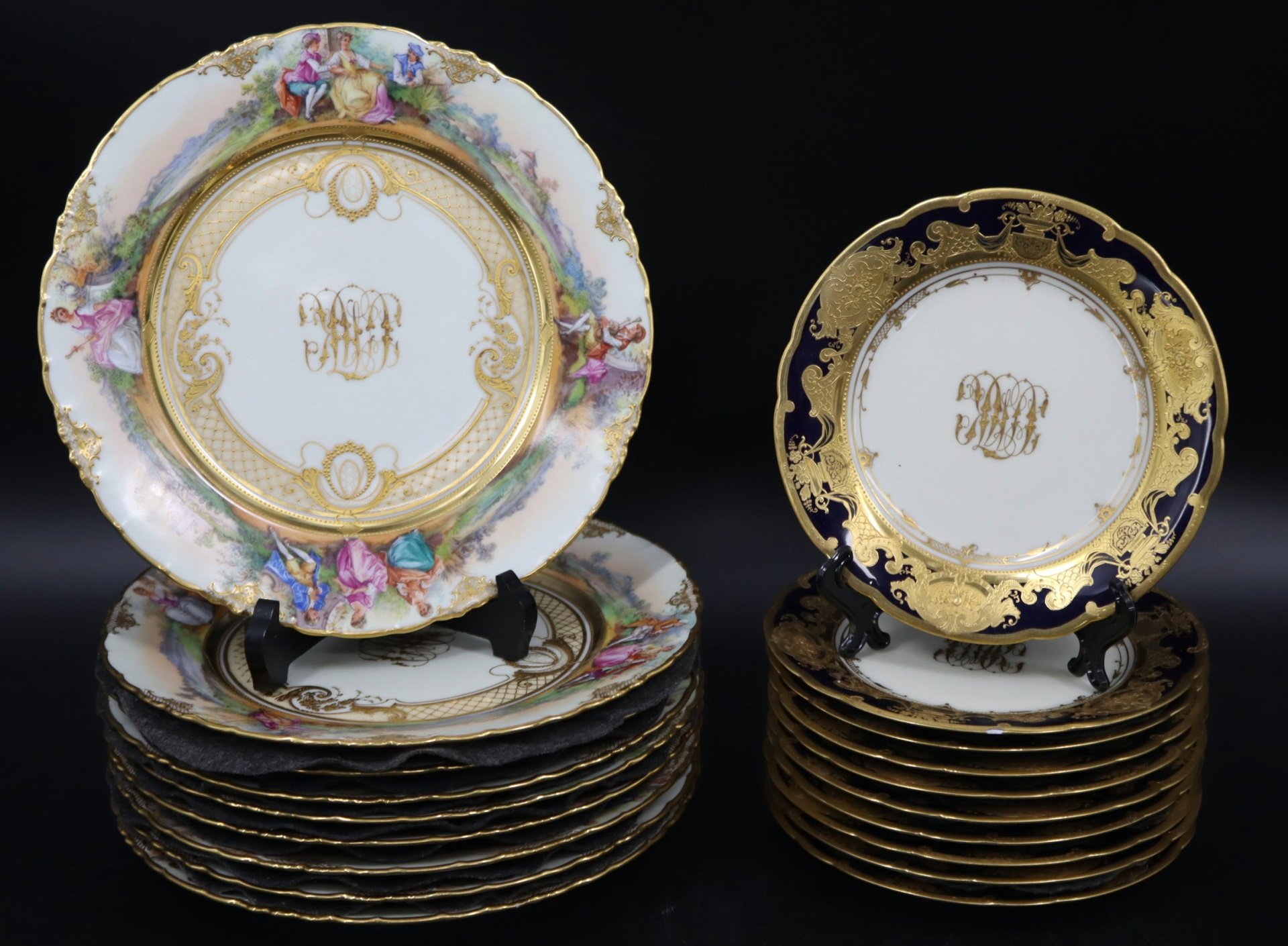 TWO SETS OF DRESDEN PORCELAIN PLATES.