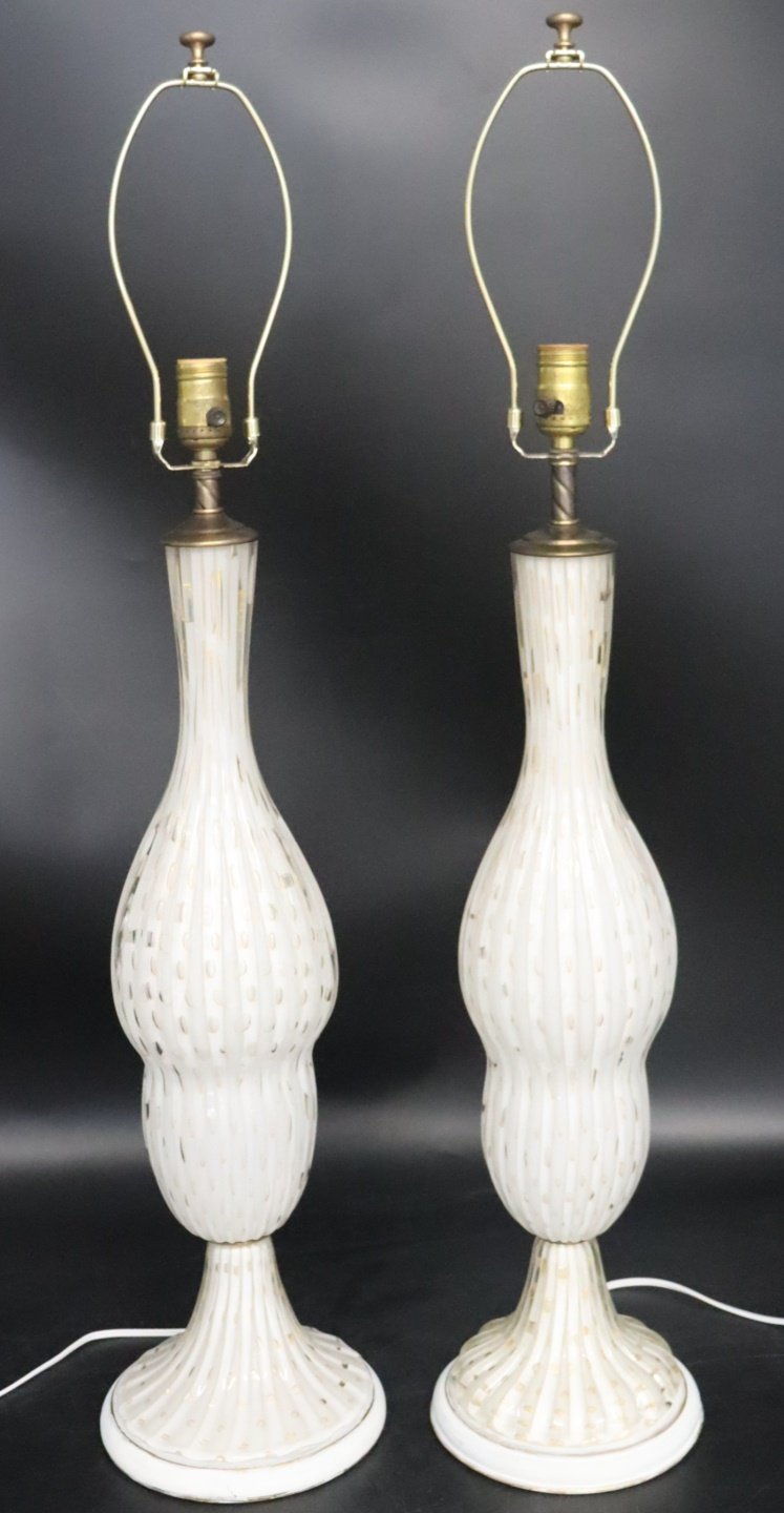 VINTAGE PAIR OF WHITE MURANO GLASS