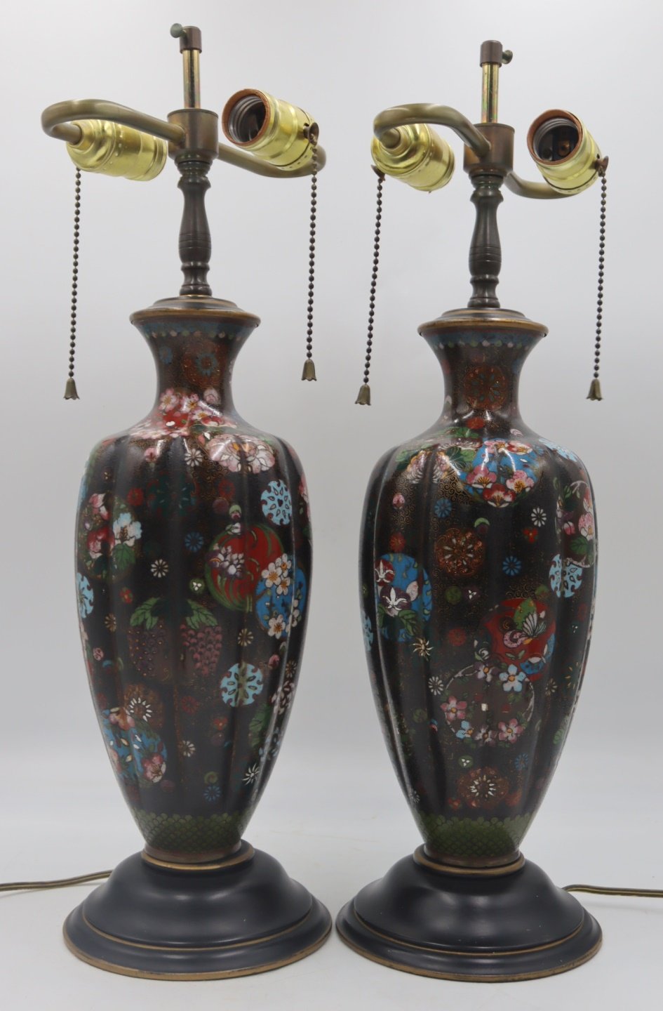 PAIR OF LOBED CLOISONNE VASES MOUNTED 30b858