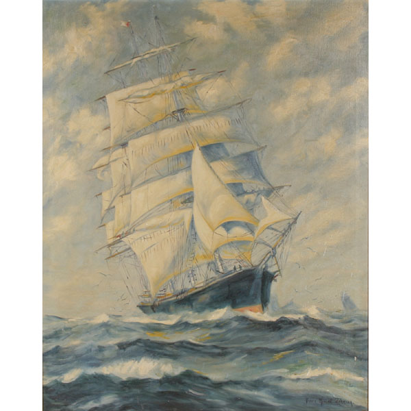 Oil on canvas depicting a sailing