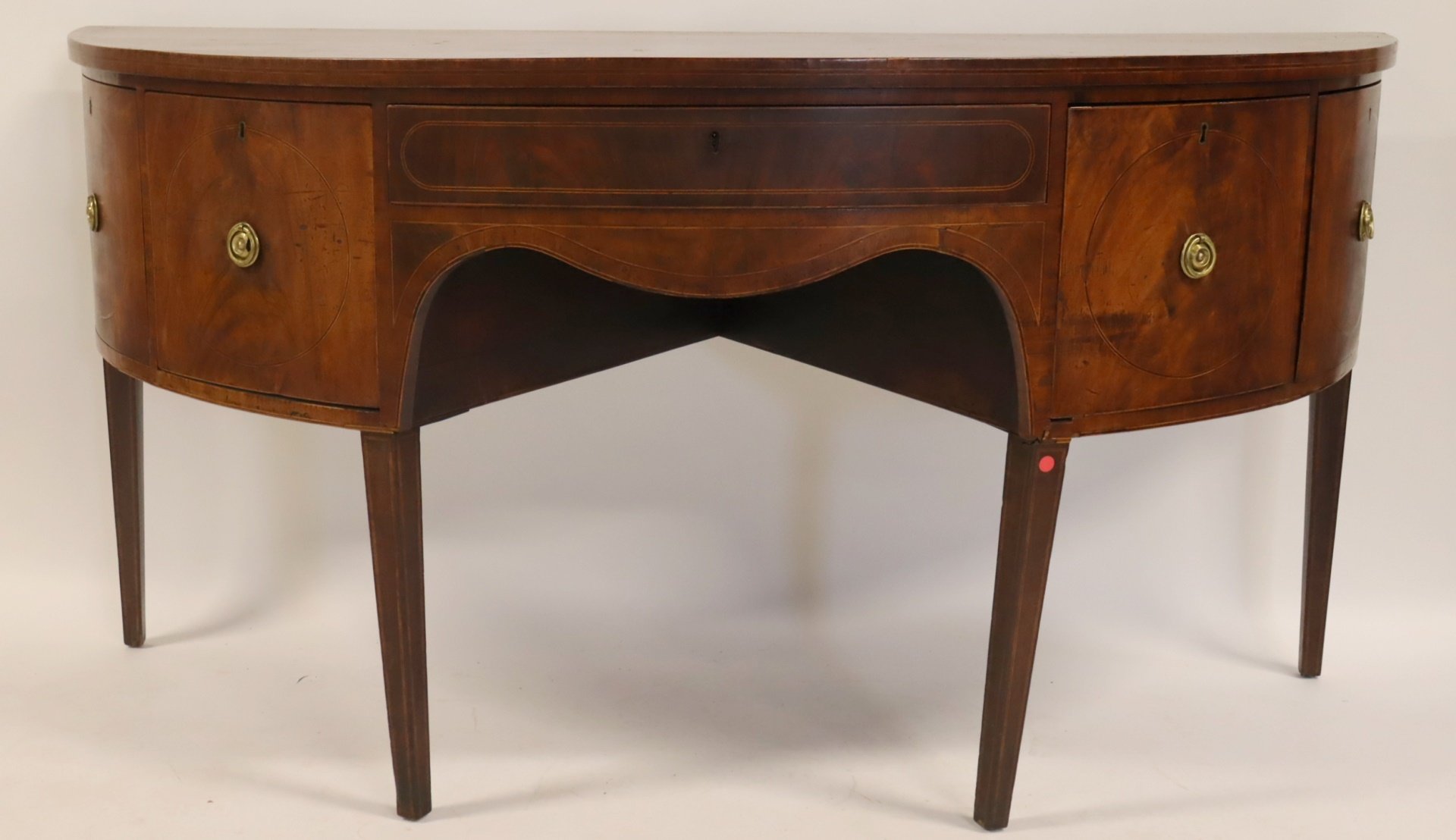 ANTIQUE MAHOGANY DEMILUNE SIDEBOARD.