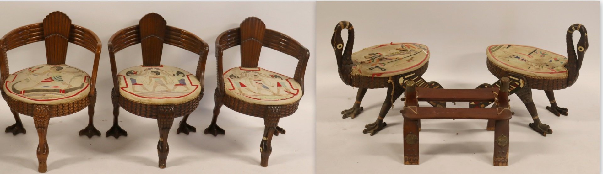 5 ANTIQUE GOOSE CHAIRS WITH EGYPTIAN