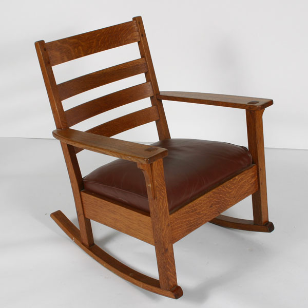 Limbert Mission oak rocker with curved