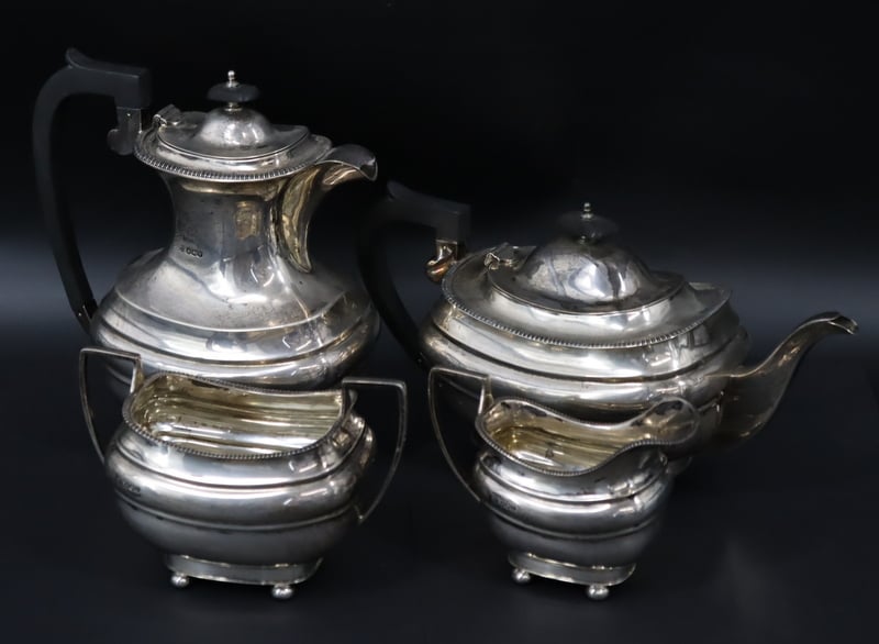 SILVER. (4) PC. ENGLISH SILVER TEA SERVICE.