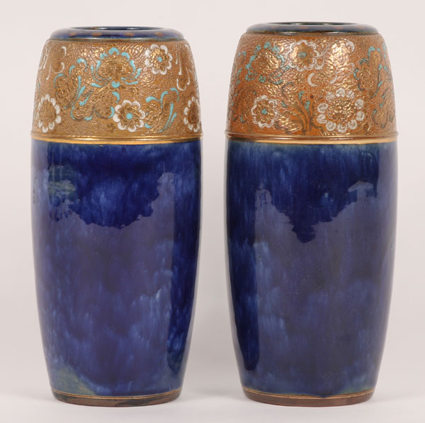 Pair of Royal Doulton cobalt vases with