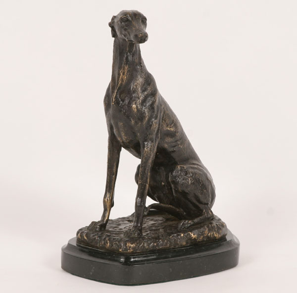 Bronze figure of a whippet dog;