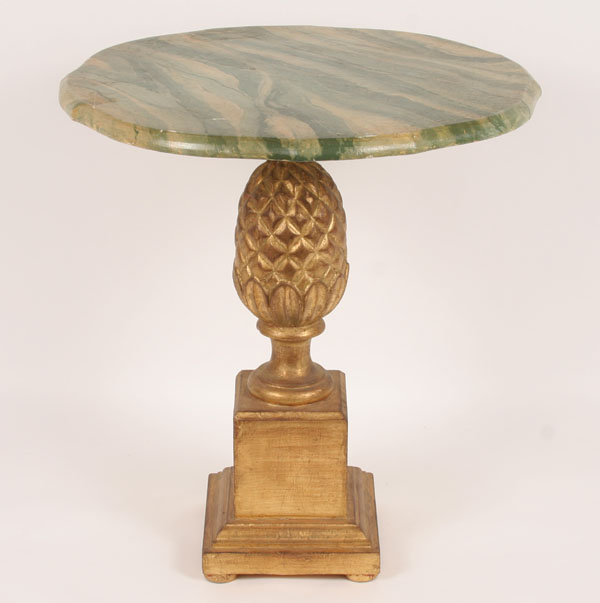 Lamp table; gilt pineapple on rectangular