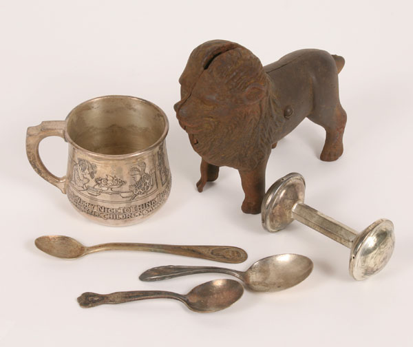 Six children's items; sterling