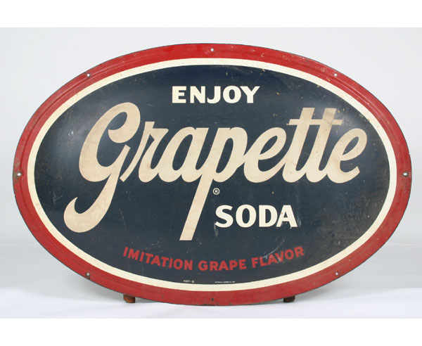 Large vintage Grapette soda tin enamel