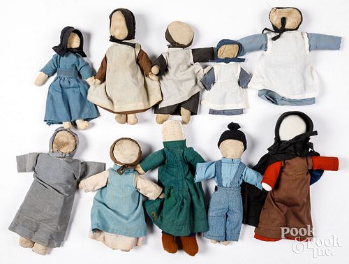 TEN AMISH CLOTH DOLLS, EARLY TO