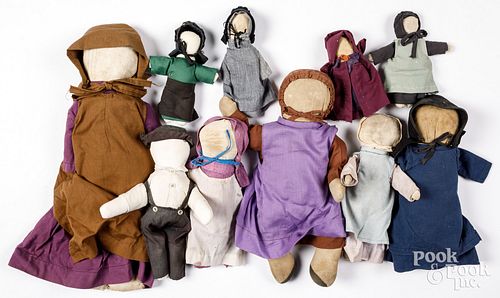 TEN AMISH CLOTH DOLLS EARLY TO 30e425