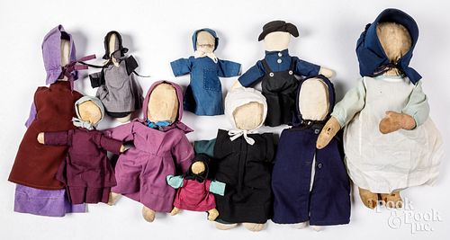 TEN AMISH CLOTH DOLLS EARLY TO 30e431
