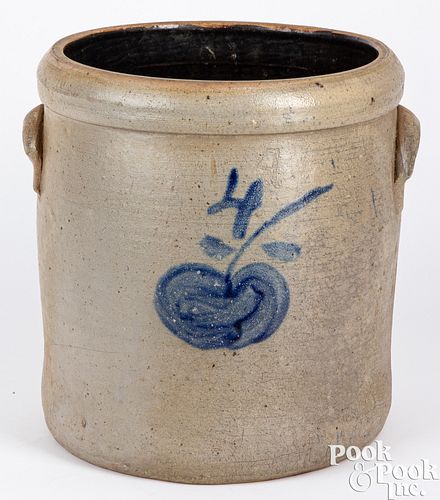 FOUR GALLON STONEWARE CROCK, 19TH