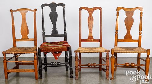 FOUR NEW ENGLAND RUSH SEAT CHAIRS,