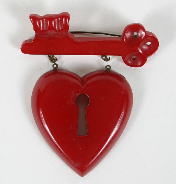 LG Cherry Red Bakelite Heart Lock