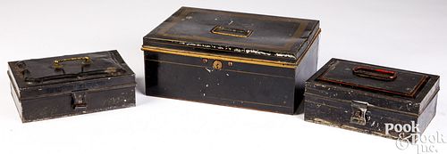 THREE TIN BOXES, 19TH C.Three tin boxes,