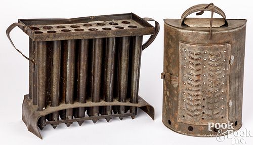 TIN CANDLEMOLD AND LANTERN, 19TH C.Tin