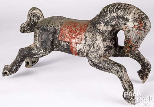 PAINTED CAST METAL LEAPING HORSE,