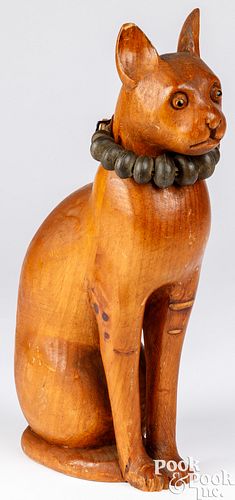 CARVED PINE CAT MID 20TH C Carved 30e515