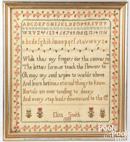 SILK ON LINEN SAMPLER, DATED 1809Silk