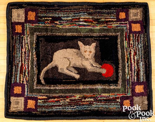 AMERICAN HOOKED RUG WITH CAT AND