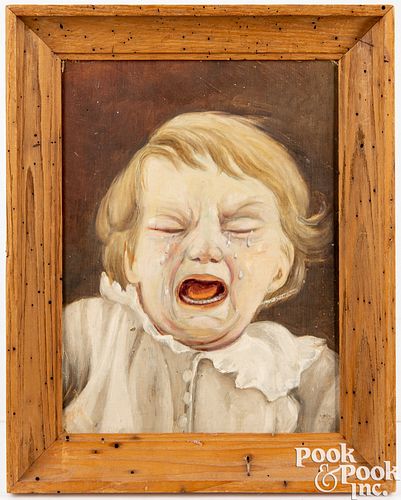 OIL ON BOARD OF A CRYING CHILDOil on