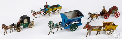 FIVE TIN LITHOGRAPH HORSE DRAWN PENNY