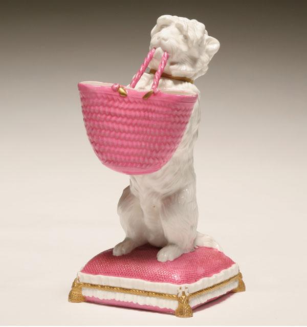 Ceramic Staffordshire dog with basket;