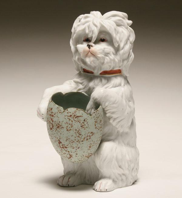 Minton bisque dog with eggshell;