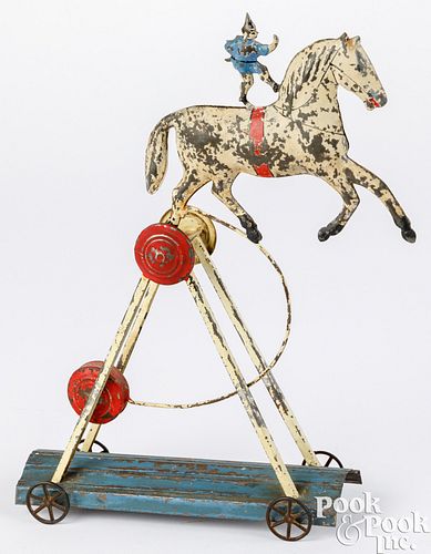 SCARCE PAINTED TIN HORSE AND ACROBAT 30e656