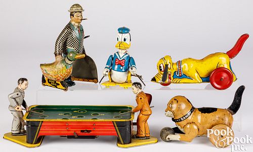FIVE TIN LITHOGRAPH WIND-UP TOYSFive