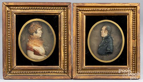 PAIR OF MINIATURE WAX RELIEF PORTRAITS,