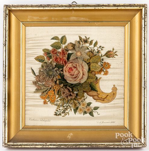 FRAMED FELT AND SILK FLORAL CORNUCOPIAFramed