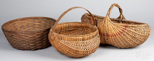 THREE SPLINT GATHERING BASKETS,