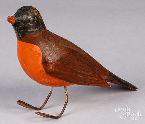 CARVED AND PAINTED ROBIN, EARLY TO MID