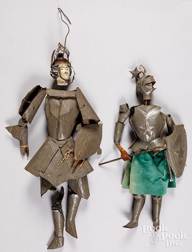 TWO TIN AND WOOD ARTICULATED KNIGHTS 30e856