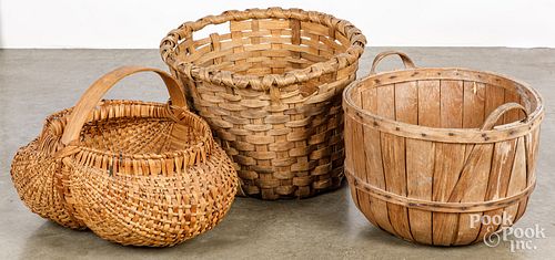 TWO SPLINT GATHERING BASKETS, 19TH